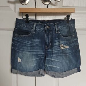 Blue Distressed Denim Boyfriend Shorts